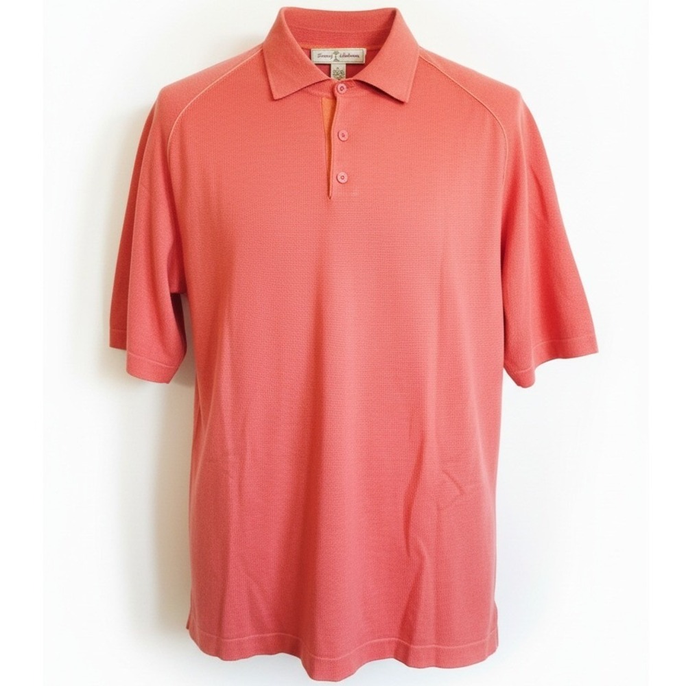 Tommy Bahama Mens XL Silk Blend Textured Polo Shirt Coral‎ Orange